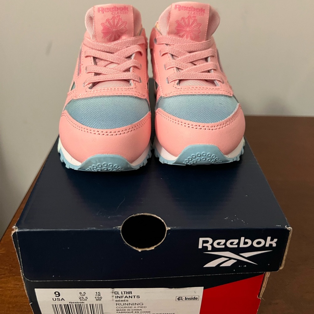 Toddler Sneakers, Reebok Classics, Size 9, Color: Pink, Rainbow sole